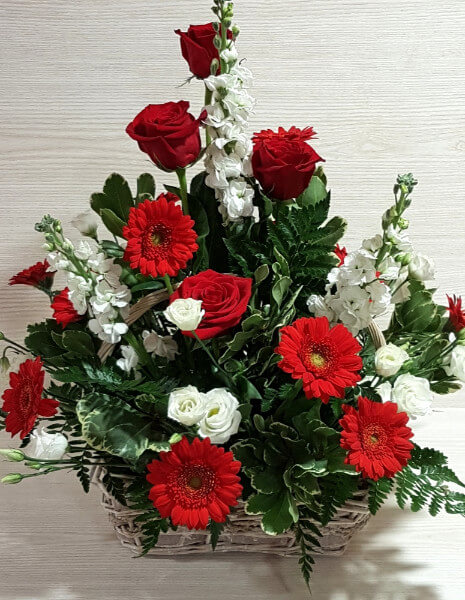 Composizione fiori bianchi e rossi - PICCOLA